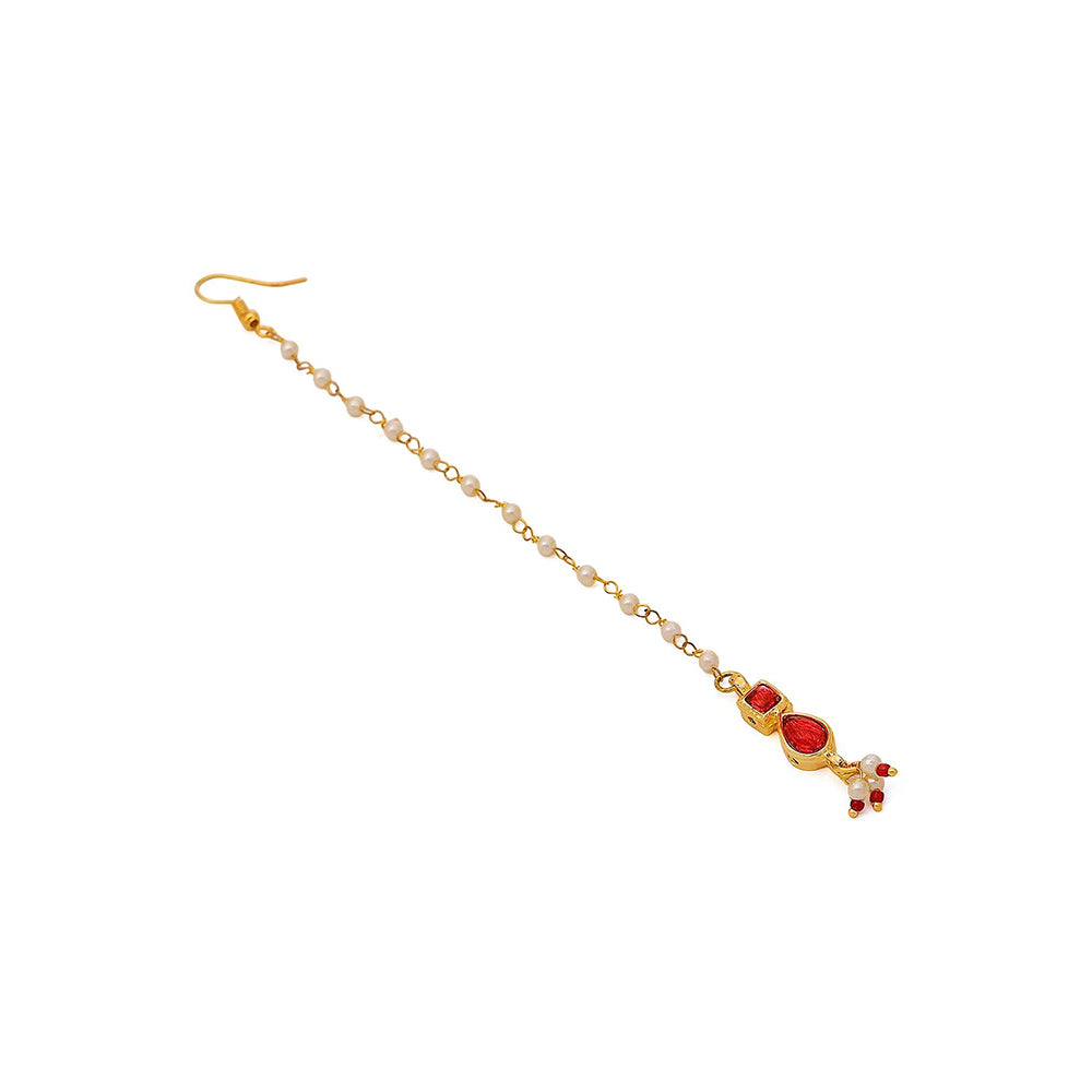 Ruby Raang Studio Red Brass Gold Plated Kundan Maang Tikka