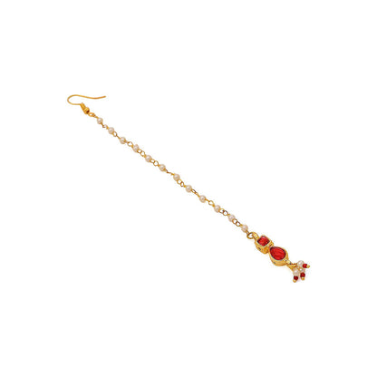 Ruby Raang Studio Red Brass Gold Plated Kundan Maang Tikka