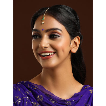 Ruby Raang Studio Green Brass Gold Plated Kundan Maang Tikka