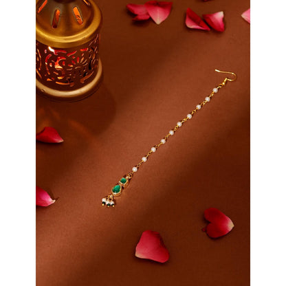 Ruby Raang Studio Green Brass Gold Plated Kundan Maang Tikka