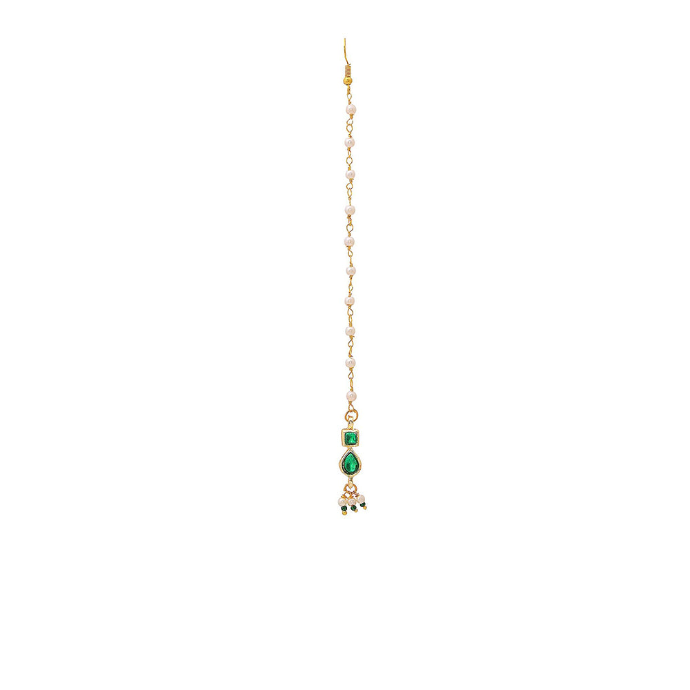 Ruby Raang Studio Green Brass Gold Plated Kundan Maang Tikka