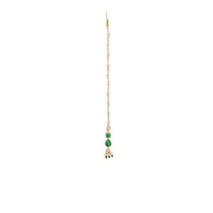 Ruby Raang Studio Green Brass Gold Plated Kundan Maang Tikka