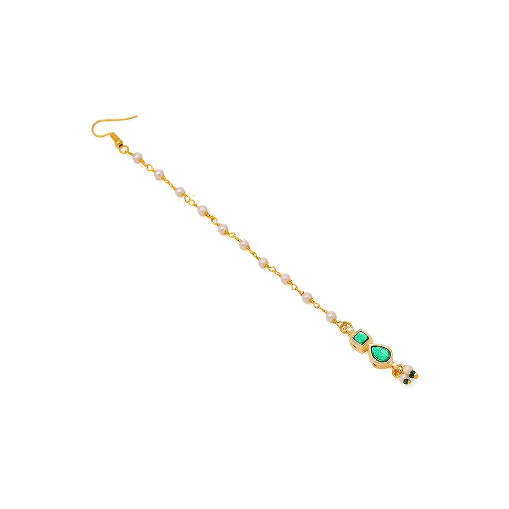 Ruby Raang Studio Green Brass Gold Plated Kundan Maang Tikka