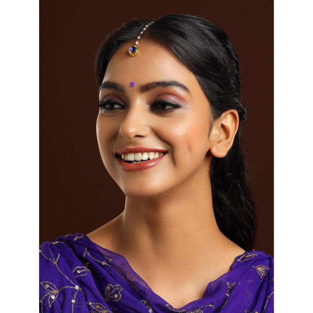 Ruby Raang Studio Blue Brass Gold Plated Kundan Maang Tikka