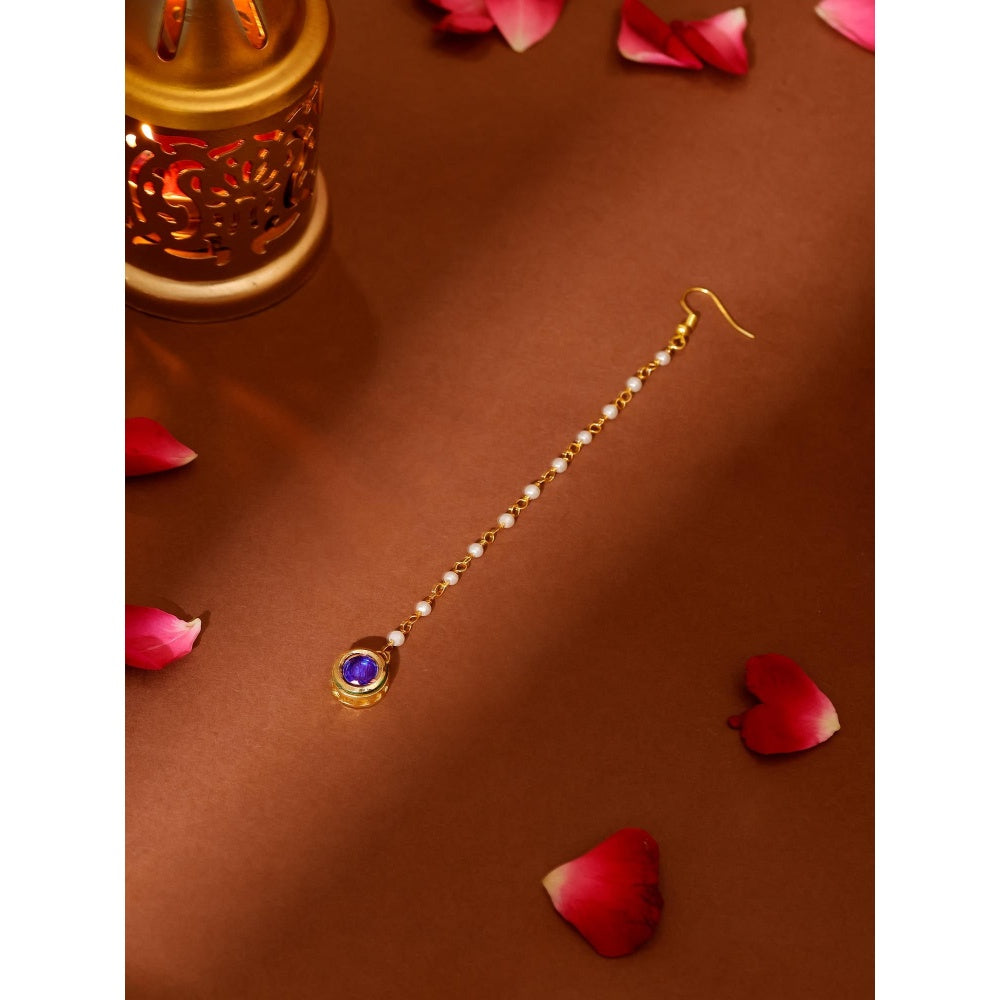 Ruby Raang Studio Blue Brass Gold Plated Kundan Maang Tikka