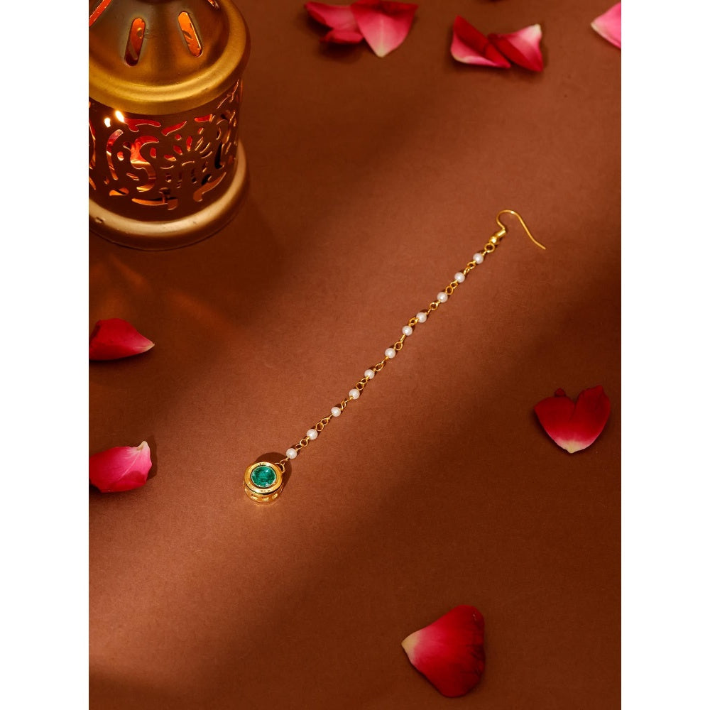 Ruby Raang Studio Green Brass Gold Plated Kundan Maang Tikka