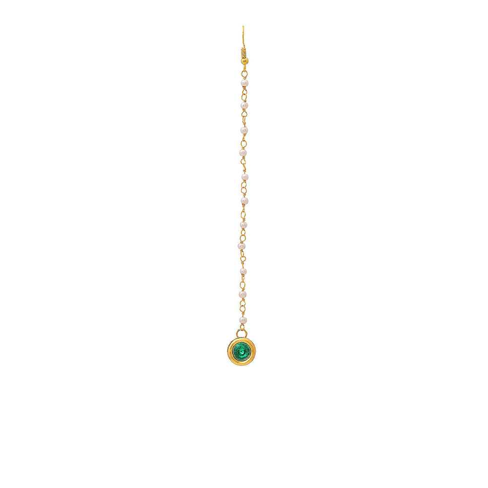 Ruby Raang Studio Green Brass Gold Plated Kundan Maang Tikka
