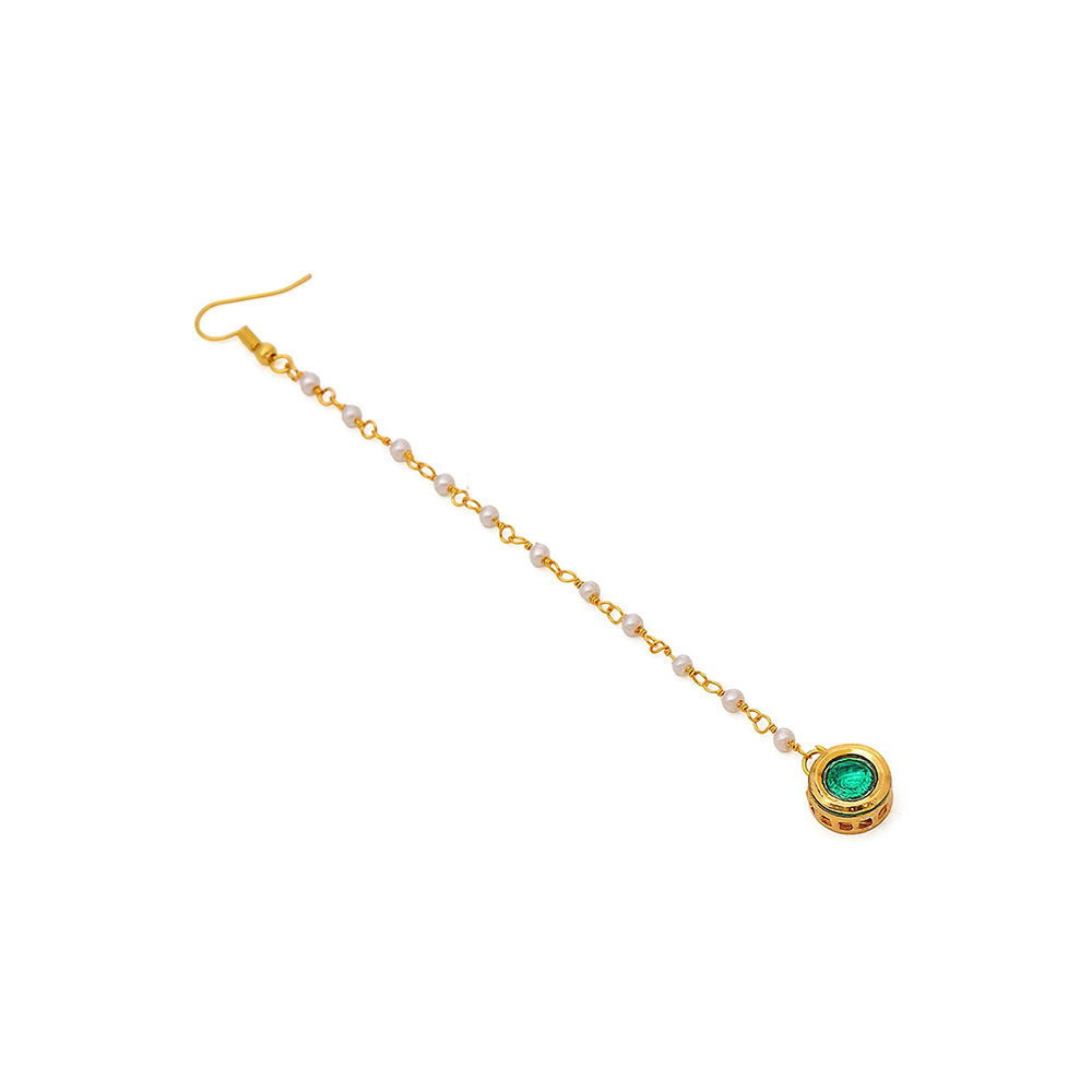Ruby Raang Studio Green Brass Gold Plated Kundan Maang Tikka