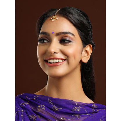 Ruby Raang Studio White Brass Gold Plated Kundan Maang Tikka