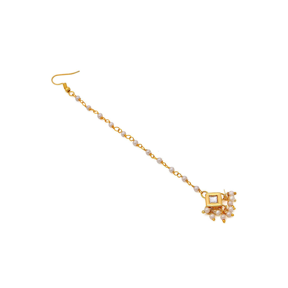 Ruby Raang Studio White Brass Gold Plated Kundan Maang Tikka