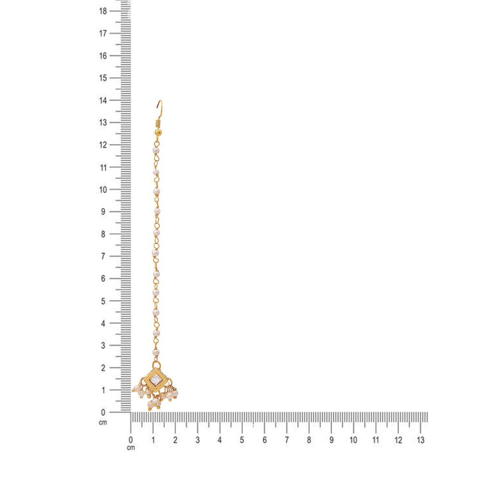Ruby Raang Studio White Brass Gold Plated Kundan Maang Tikka