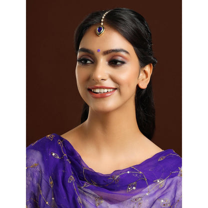 Ruby Raang Studio Blue Brass Gold Plated Kundan Maang Tikka