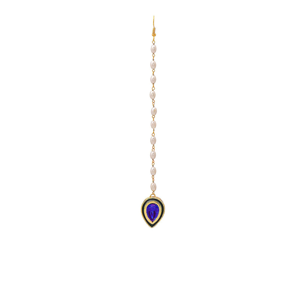 Ruby Raang Studio Blue Brass Gold Plated Kundan Maang Tikka