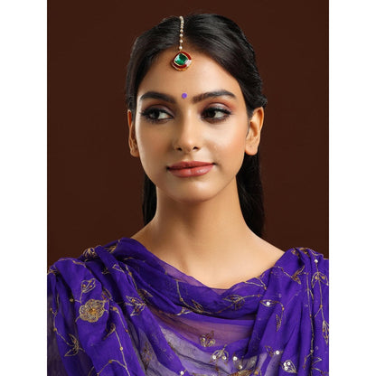 Ruby Raang Studio Green Brass Gold Plated Kundan Maang Tikka