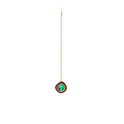 Ruby Raang Studio Green Brass Gold Plated Kundan Maang Tikka