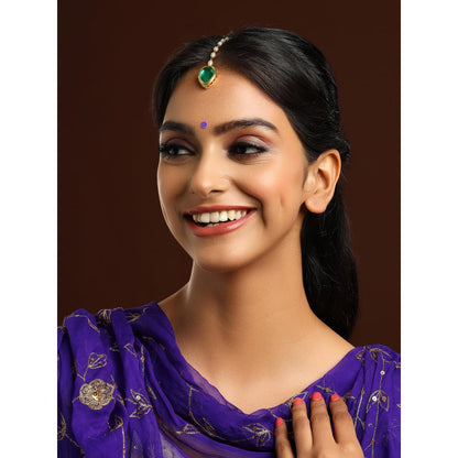 Ruby Raang Studio Green Brass Gold Plated Kundan Maang Tikka