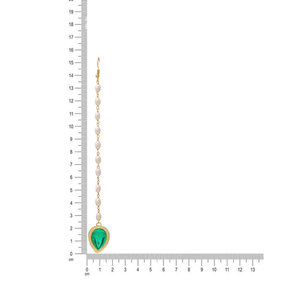 Ruby Raang Studio Green Brass Gold Plated Kundan Maang Tikka