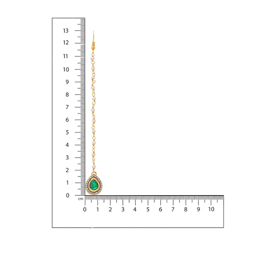 Ruby Raang Studio Green Brass Gold Plated Kundan Maang Tikka