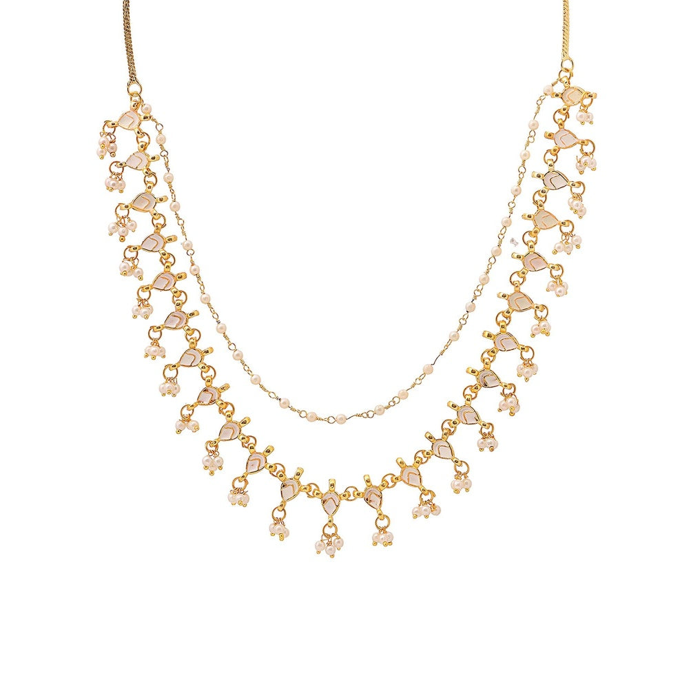 Ruby Raang Studio White Brass Gold Plated Kundan Necklace