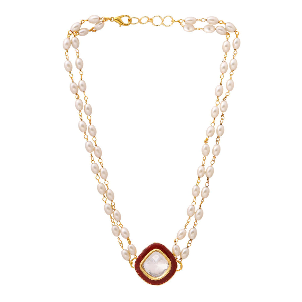 Ruby Raang Studio Red Brass Gold Plated Kundan Necklace