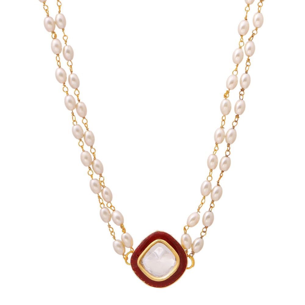 Ruby Raang Studio Red Brass Gold Plated Kundan Necklace