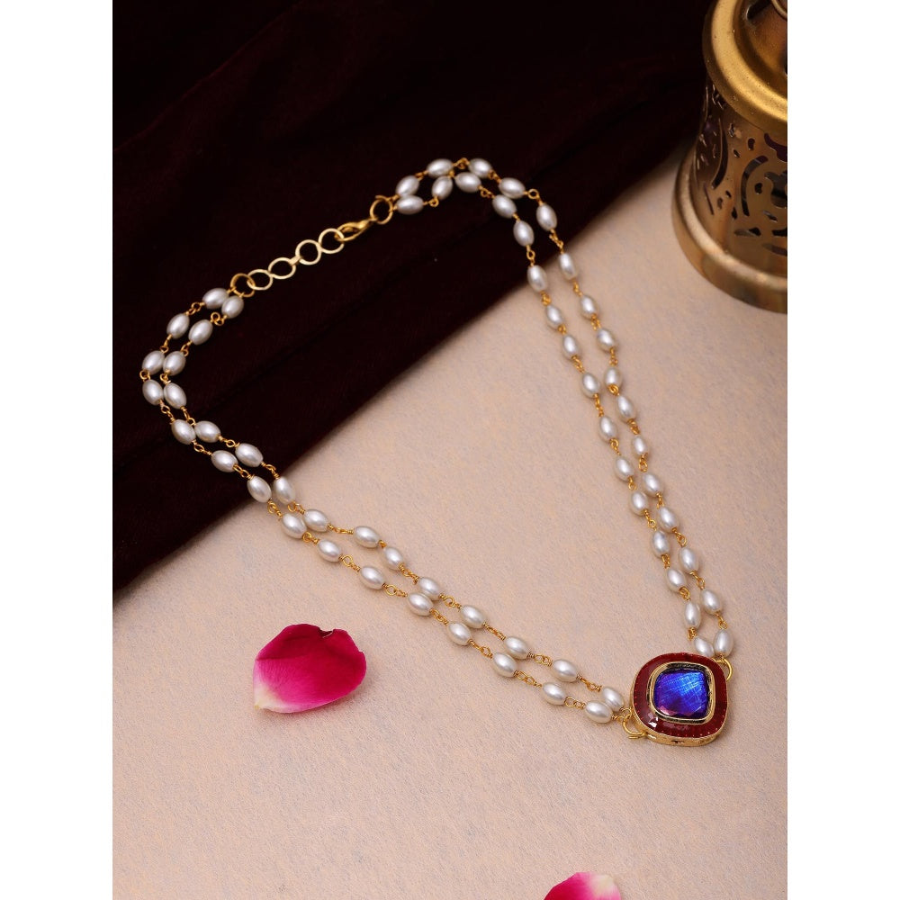 Ruby Raang Studio Blue Brass Gold Plated Kundan Necklace