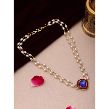 Ruby Raang Studio Blue Brass Gold Plated Kundan Necklace