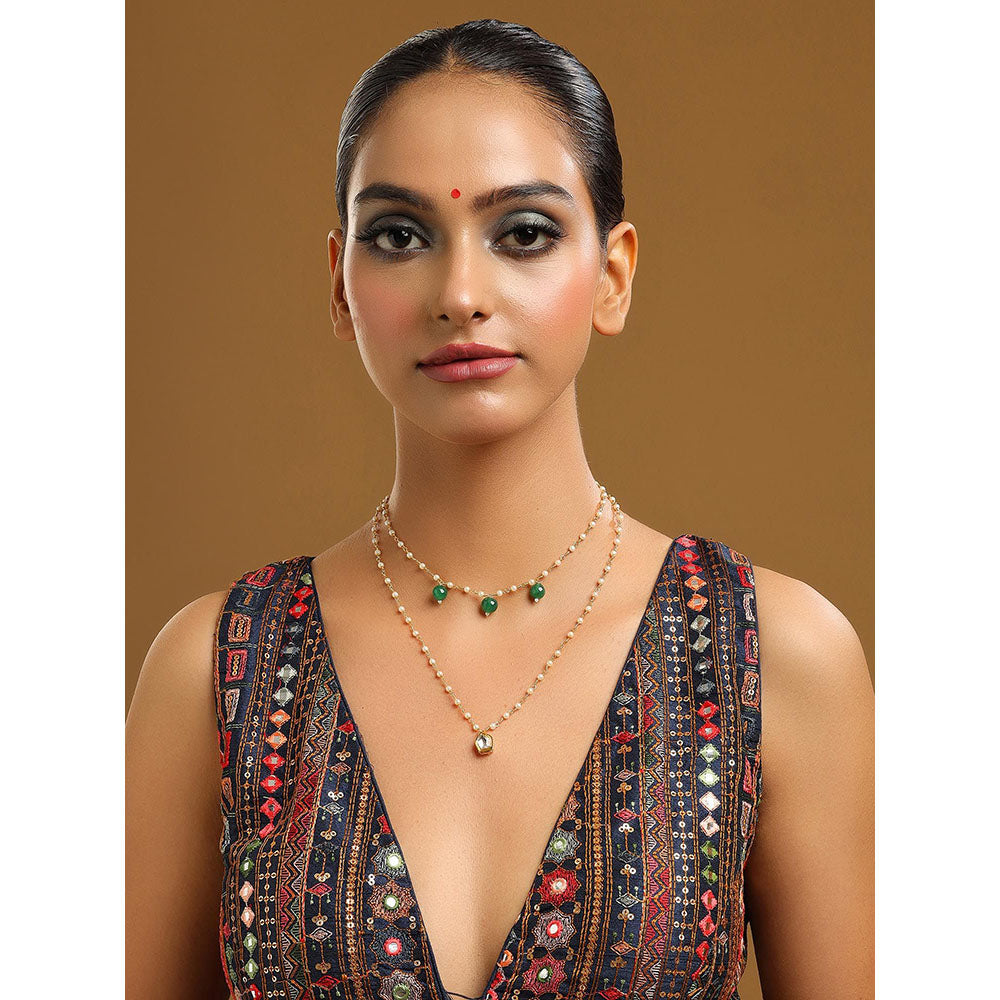Ruby Raang Studio Green Brass Gold Plated Kundan Necklace