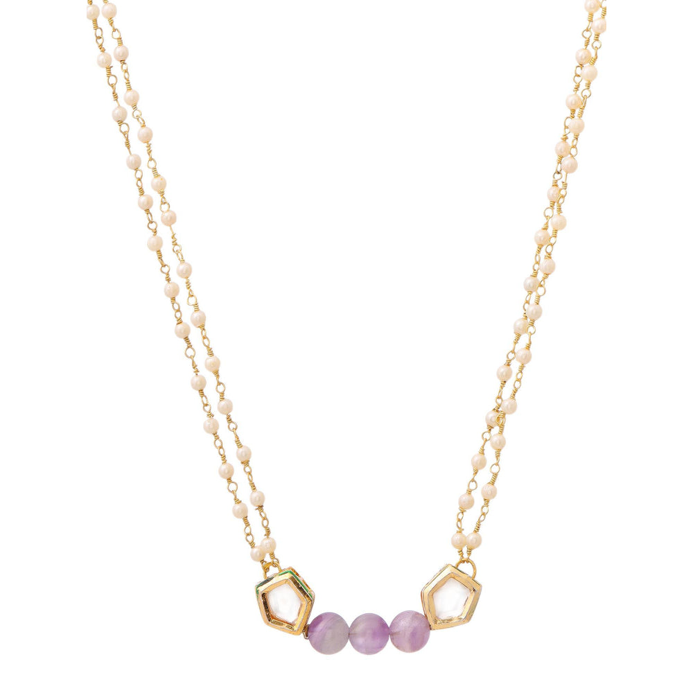 Ruby Raang Studio Purple Brass Gold Plated Kundan Necklace