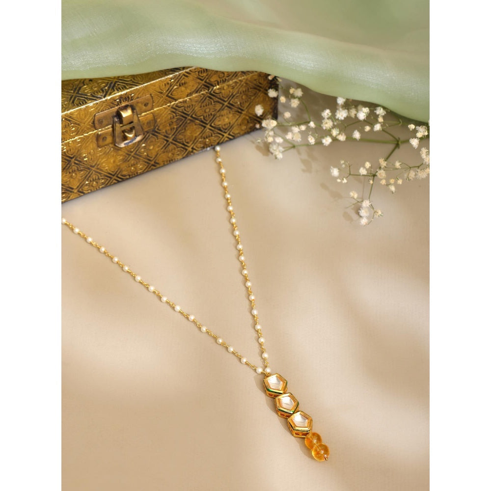 Ruby Raang Studio Yellow Brass Gold Plated Kundan Necklace