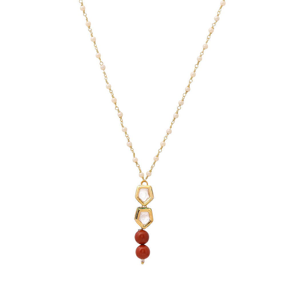 Ruby Raang Studio Red Brass Gold Plated Kundan Necklace