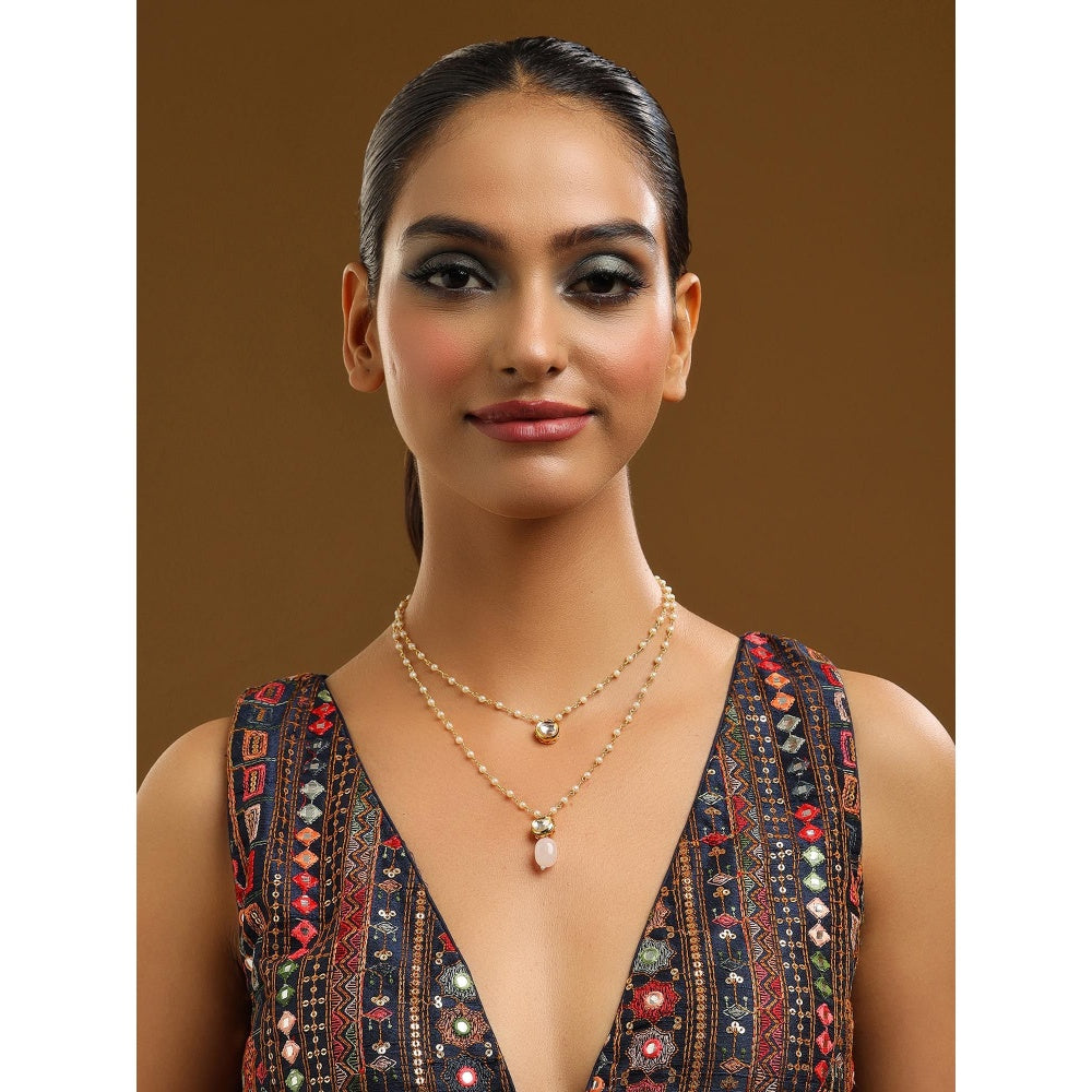 Ruby Raang Studio Pink Brass Gold Plated Kundan Necklace