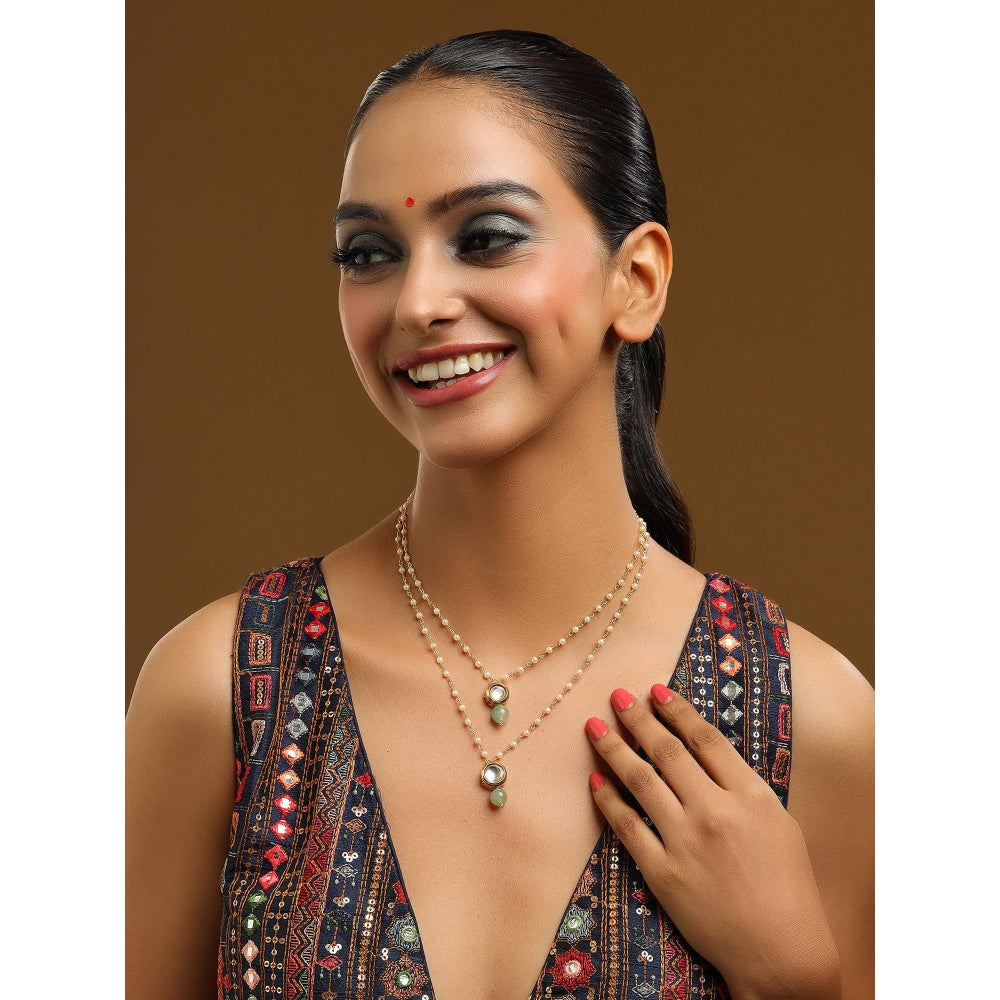 Ruby Raang Studio Green Brass Gold Plated Kundan Necklace