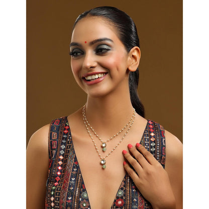 Ruby Raang Studio Green Brass Gold Plated Kundan Necklace