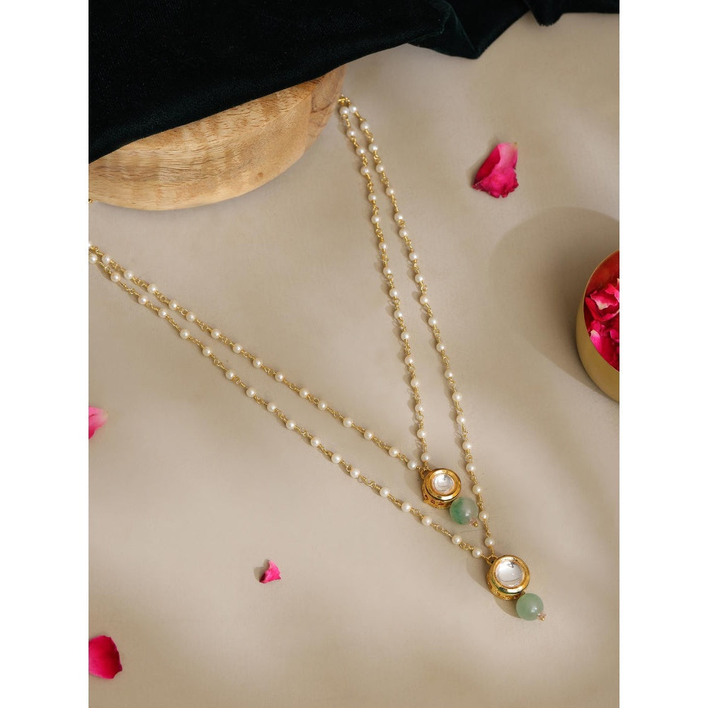 Ruby Raang Studio Green Brass Gold Plated Kundan Necklace