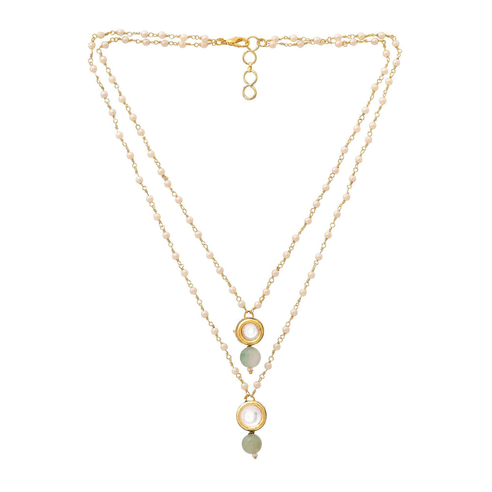 Ruby Raang Studio Green Brass Gold Plated Kundan Necklace
