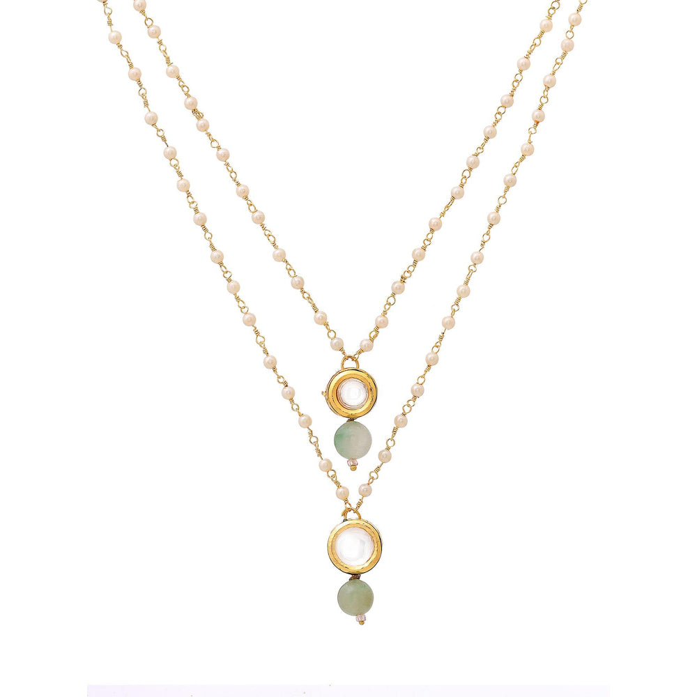 Ruby Raang Studio Green Brass Gold Plated Kundan Necklace
