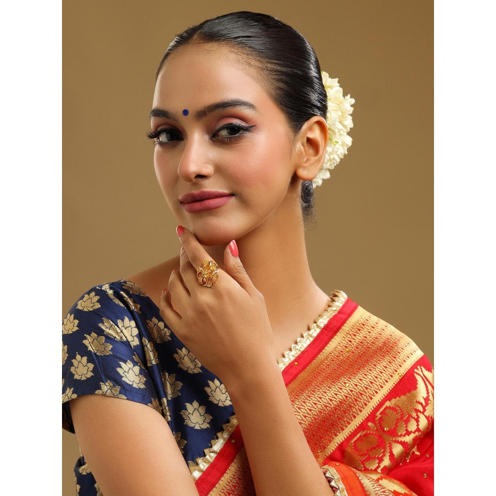 Ruby Raang Studio Gold Brass Gold Plated Statement Ring