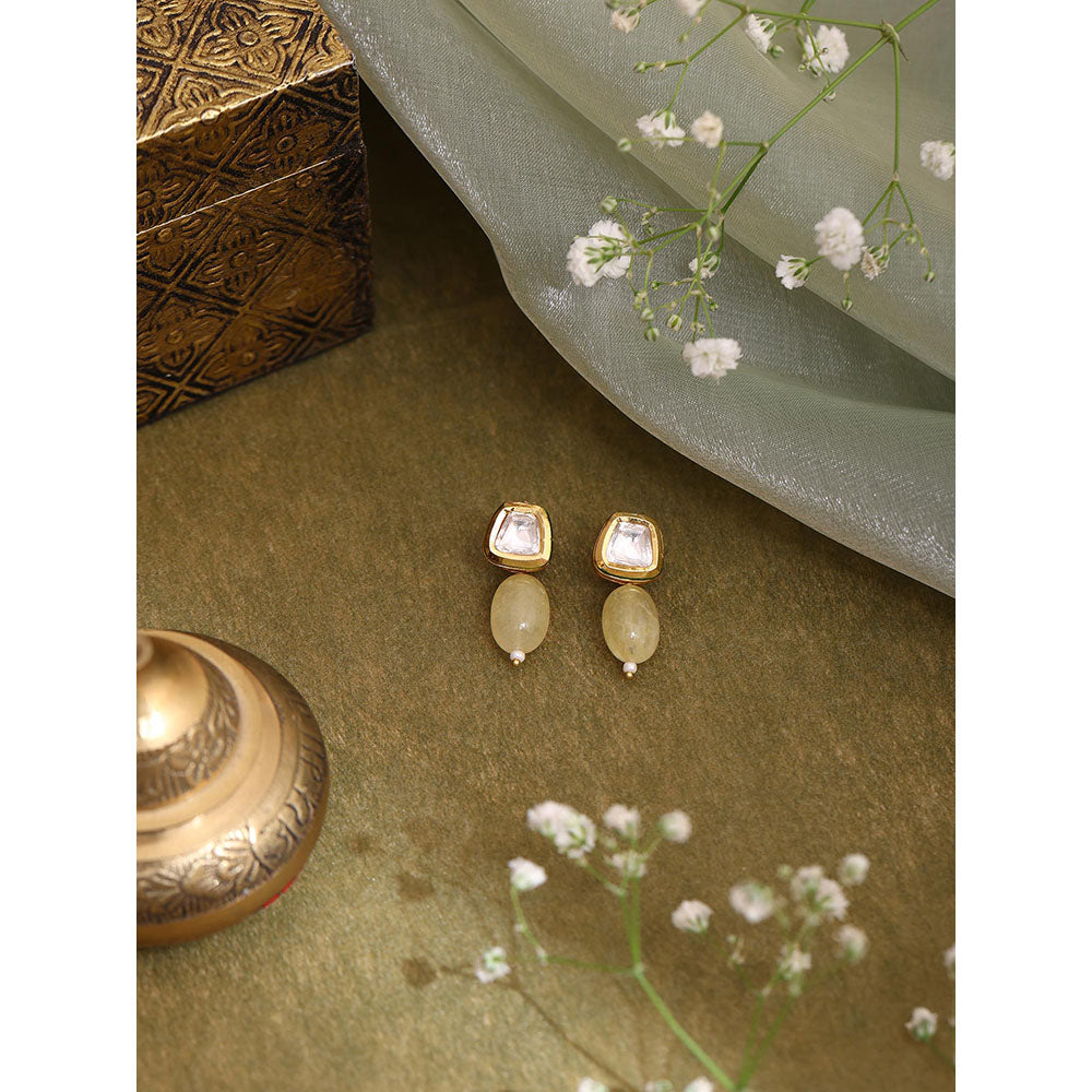 Ruby Raang Studio Yellow Brass Gold Plated Kundan Pair Of Earrings