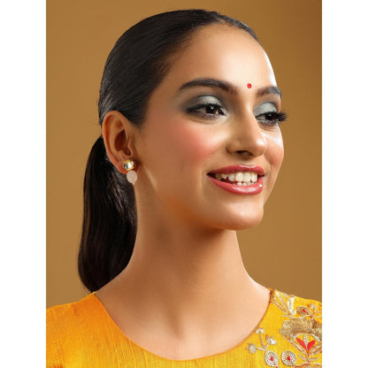 Ruby Raang Studio Pink Brass Gold Plated Kundan Pair Of Earrings