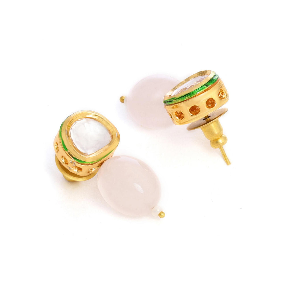 Ruby Raang Studio Pink Brass Gold Plated Kundan Pair Of Earrings