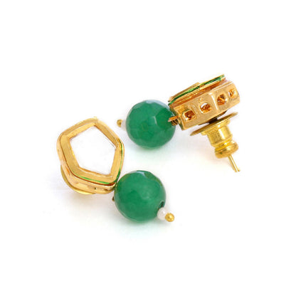 Ruby Raang Studio Green Brass Gold Plated Kundan Pair Of Earrings