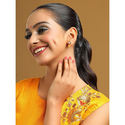 Ruby Raang Studio Yellow Brass Gold Plated Kundan Pair Of Earrings