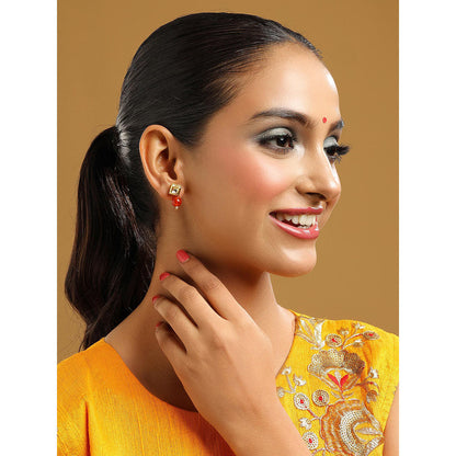 Ruby Raang Studio Red Brass Gold Plated Kundan Pair Of Earrings