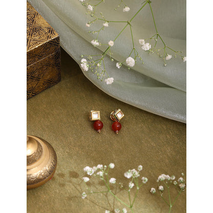Ruby Raang Studio Red Brass Gold Plated Kundan Pair Of Earrings