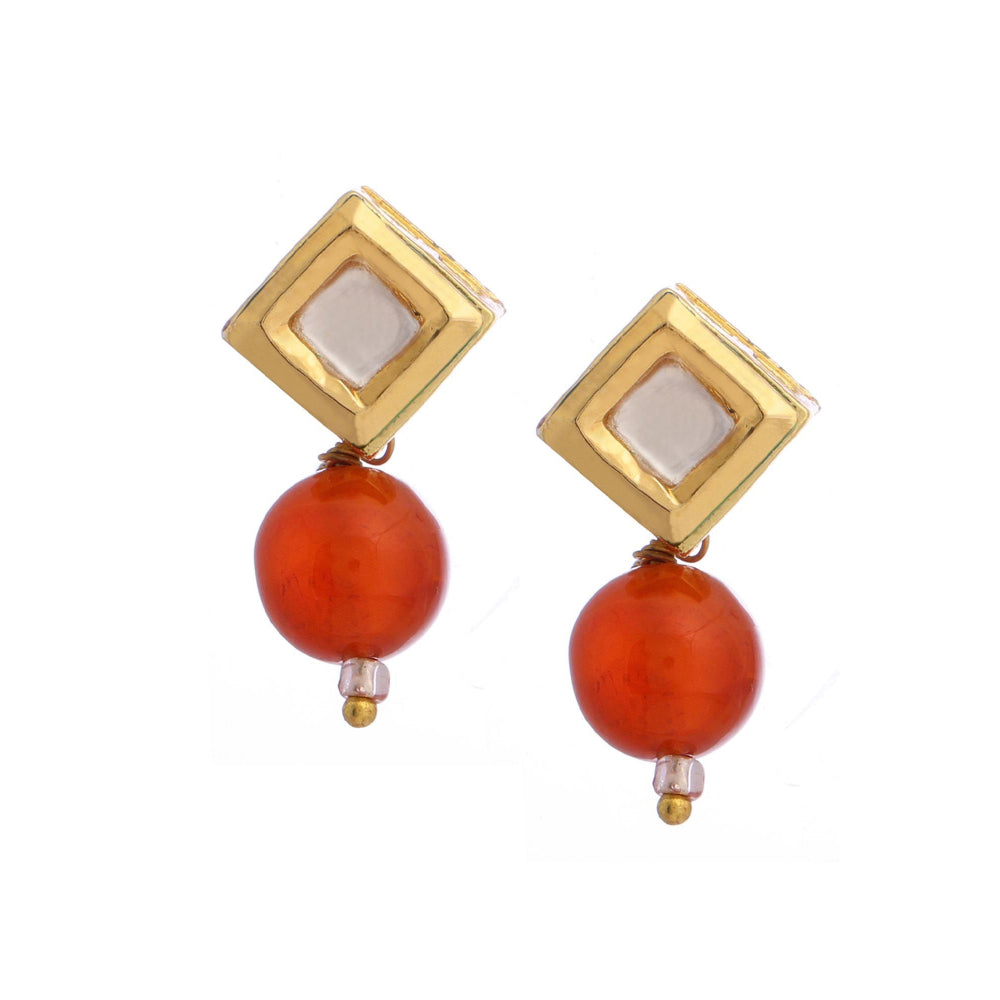 Ruby Raang Studio Red Brass Gold Plated Kundan Pair Of Earrings