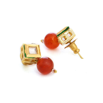 Ruby Raang Studio Red Brass Gold Plated Kundan Pair Of Earrings