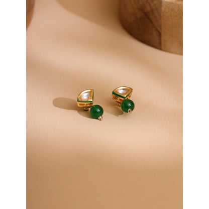 Ruby Raang Studio Green Brass Gold Plated Kundan Pair Of Earrings
