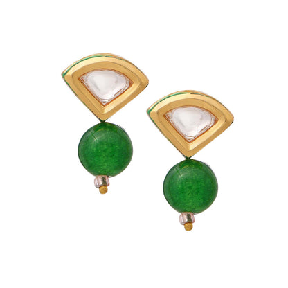 Ruby Raang Studio Green Brass Gold Plated Kundan Pair Of Earrings
