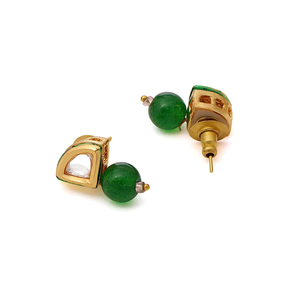 Ruby Raang Studio Green Brass Gold Plated Kundan Pair Of Earrings